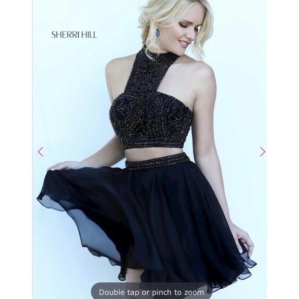 Sherri Hill 2 Piece Black  Beaded Dress Size 2   Prom/homecoming Party Cocktail